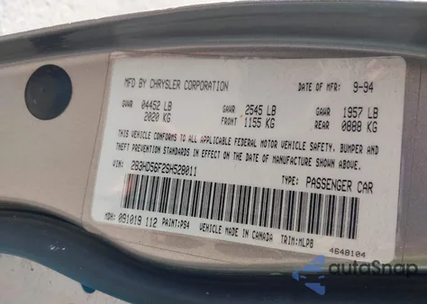 1995 Dodge Intrepid Es z USA, uszkodzony, nr VIN 2B3HD56F2SH528011